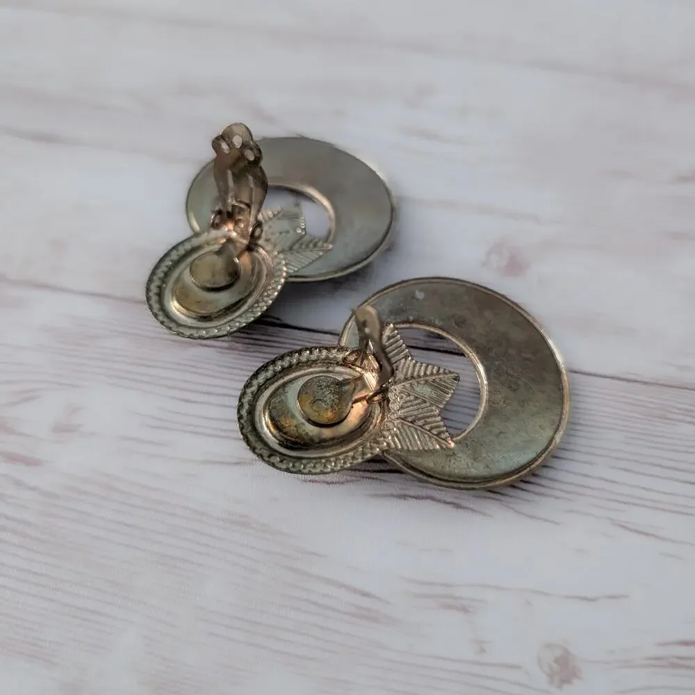 Vintage Clip On Earrings Very Large Statement Black Stylish - Just Under 2
